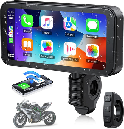 Draadloos CarPlay Scherm Motorfiets – Motorfiets Display – Navigatiescherm – Android Auto Scherm – Touchscreen GPS – 6,25 Inch HD IPS – IP67 Waterdicht Met Bluetooth 5.0