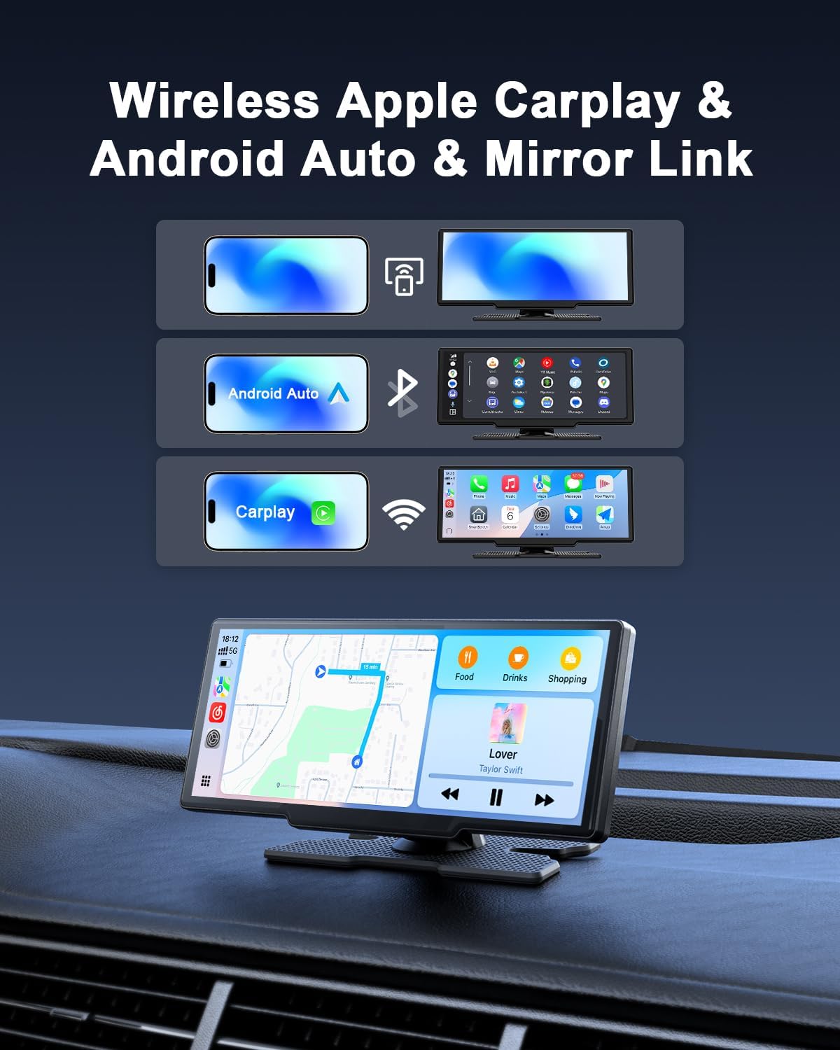 8,1 Inch Draadloze CarPlay – Android Auto Scherm – Autoscherm Touchscreen – Navigatiescherm Auto – Achteruitrijcamera Systeem – OTA Updates – Spraakbediening & GPS Navigatie
