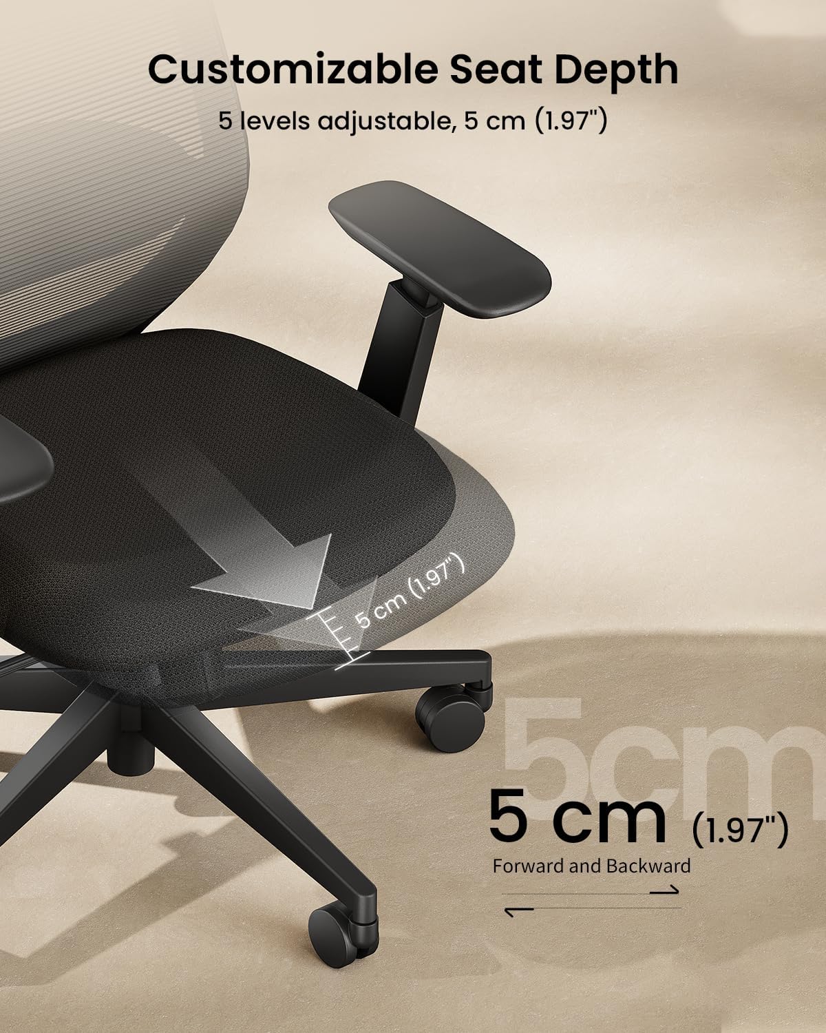 ProtoArc EC200 computertafelstoel - ergonomische lendensteun en glijdende zitting, 3D-hoofdsteun en armleuningen, ideaal voor lang zitten thuis - zwart