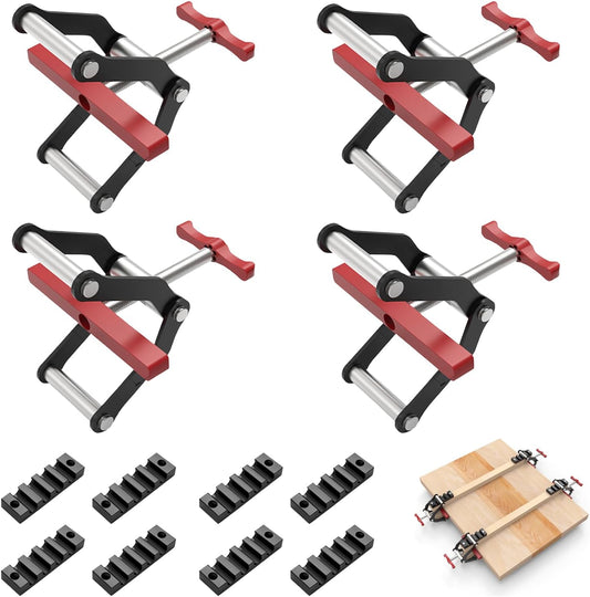4-voudige drukklemmen, 4 stuks drukpaneelklemmen set met groefstrips en schroeven, in lengte verstelbare 4-voudige drukklemmen voor houtbewerking met roterende handgreep voor houtbewerker en