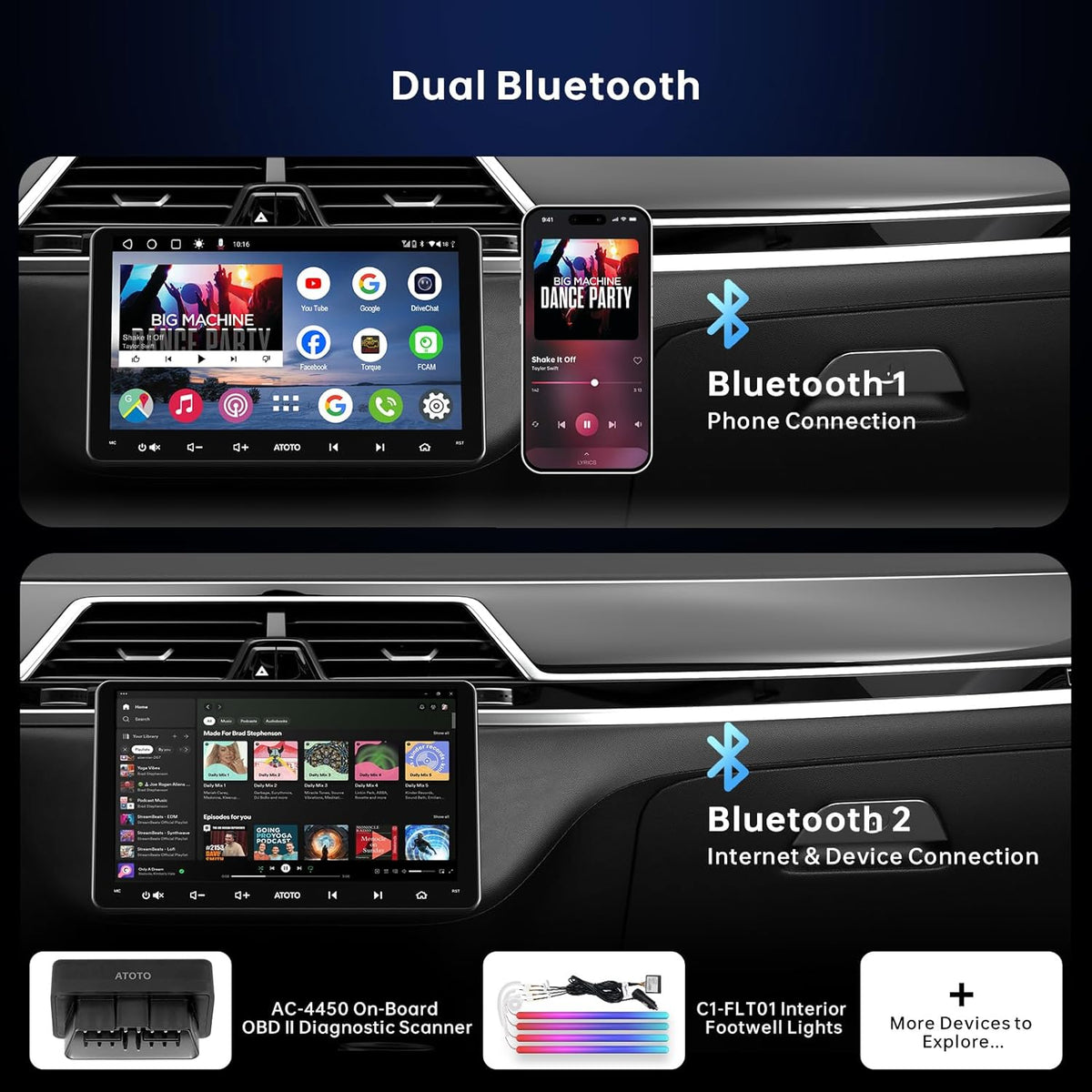 9 inch Android Autoradio – 2-DIN Multimedia Speler – Auto Stereo Systeem – Touchscreen Navigatie – Draadloos CarPlay & Android Auto – Bluetooth OBD2 Diagnosescanner – Octa-Core Processor – 36-Bands DSP Geluidskwaliteit