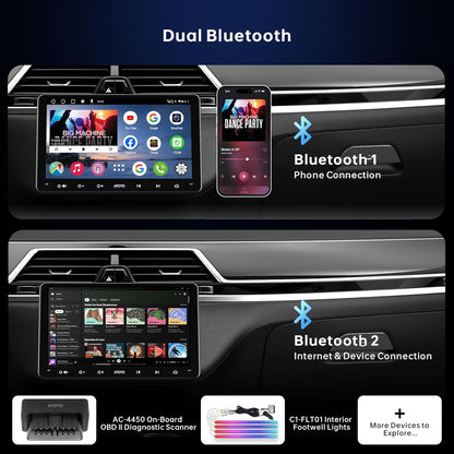 9 inch Android Autoradio – 2-DIN Multimedia Speler – Auto Stereo Systeem – Touchscreen Navigatie – Draadloos CarPlay & Android Auto – Bluetooth OBD2 Diagnosescanner – Octa-Core Processor – 36-Bands DSP Geluidskwaliteit