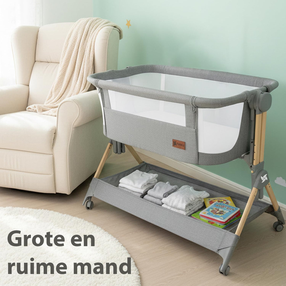 Comfortly 2-in-1 babybed en Mosesmand met wieltjes, inklapbaar, zonder montage, in hoogte verstelbaar en anti-terugstroomfunctie, incl. matras, laken van katoen en tas (grijs)