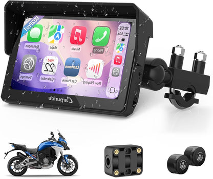 GPS-navigatiescherm motorfiets – Motorfiets navigatie – Motor GPS – Motorfiets display – Motorfiets scherm – 5" Waterdicht Touchscreen – Draadloze CarPlay & Android Auto
