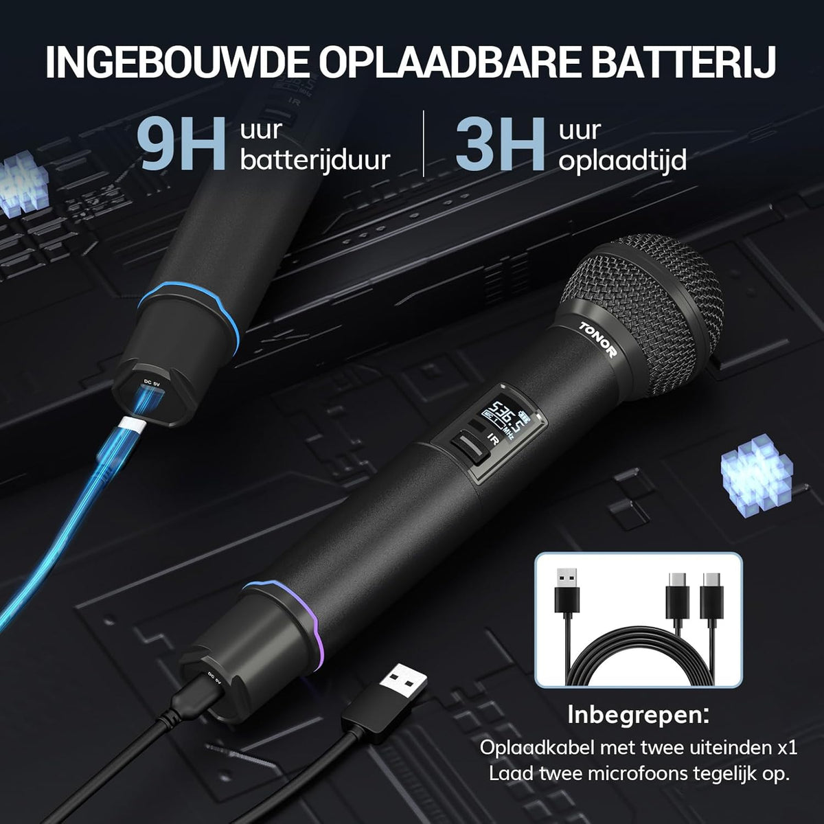 Draadloos microfoonsysteem – Draadloze microfoon, microfoonset, karaoke microfoon, set van 2 – Auto-Scan & IR-Koppeling – Bereik Tot 100 Meter