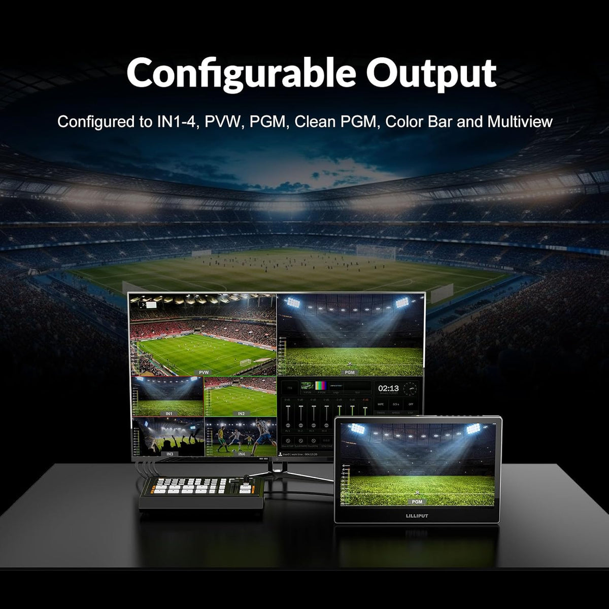 AVMATRIX Multi Camera Video Schakelaar Mixer 4CH HDMI in, Video Switcher met USB en SD-kaart opnemen, Ethernet USB-uitgangen voor real-time live streaming (Shark H4)