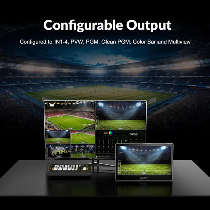 AVMATRIX Multi Camera Video Schakelaar Mixer 4CH HDMI in, Video Switcher met USB en SD-kaart opnemen, Ethernet USB-uitgangen voor real-time live streaming (Shark H4)