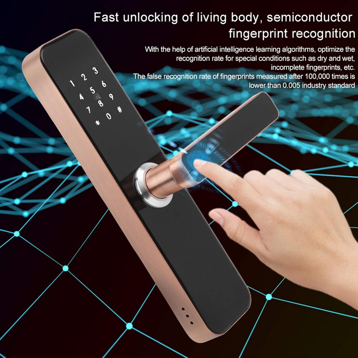 Keyless Entry Smart Door Lock,Smart WiFi App Key Biometrische Vingerafdruk Unlock Keyless Entry Deurslot Veilige Voordeur Handvat, IC Card, Anti-peep Code, voor Home Office Appartement Garage School