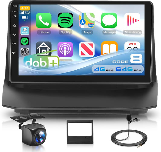 【Built-in DAB Tuner/DAB+】8-core 4+64G 9'' IPS Android car radio for Ford Fiesta 2009-2017 with Carplay, Android Auto, Wireless Navigation, GPS, Mirror Link, Bluetooth, FM/RDS/32EQ, WiFi, SWC and - QUORE