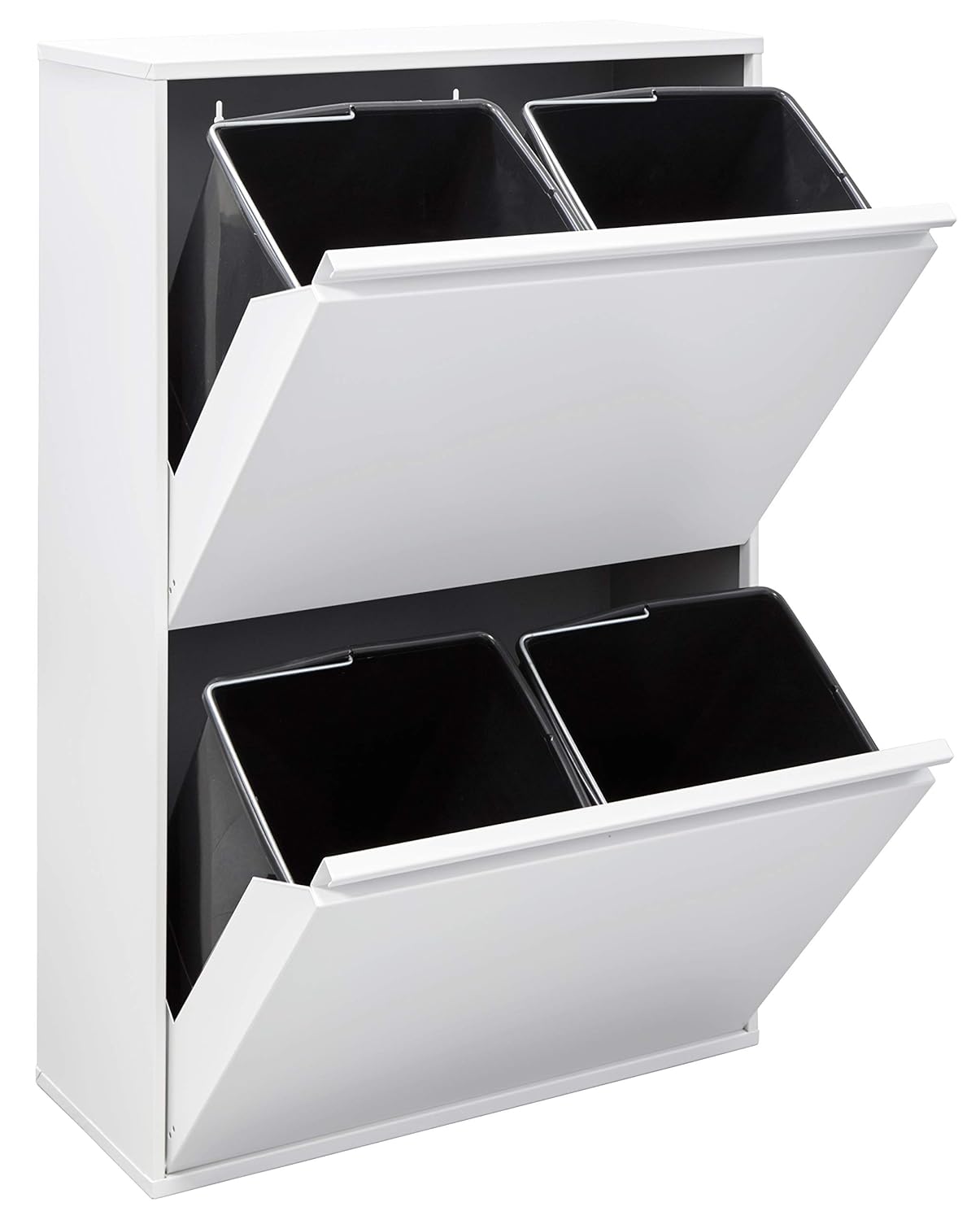 Afvalcontainer – Recyclingbak – Vuilnisemmer – Afvalscheidingsbak – Wit 4x17 L (68 L) – Stalen Behuizing – Uittrekbare Lades