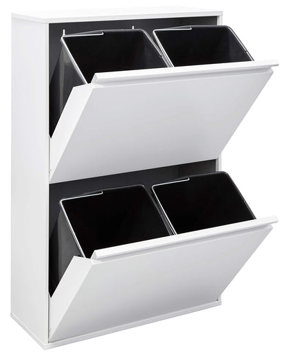 Afvalcontainer – Recyclingbak – Vuilnisemmer – Afvalscheidingsbak – Wit 4x17 L (68 L) – Stalen Behuizing – Uittrekbare Lades