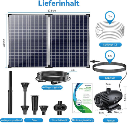 POPOSOAP Vijverpomp op zonne-energie, 55 W, 1820 l/u, fontein op zonne-energie, met stabiele waterstraling, 3 sproeimodi, 2 m pvc-slang, in totaal 8,20 m kabel, voor tuinvijvers, waterval, waterspel