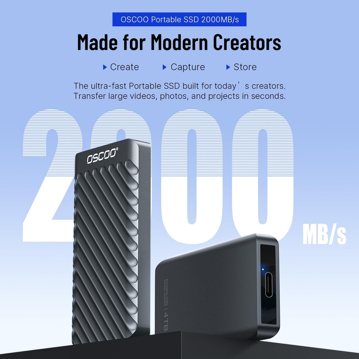 2TB Portable SSD USB 3.2 Gen 2x2 External SSD up to 2000MB/s, Dual USB-C and USB-A, Compatible with Smartphones, Laptops, Tablets, Smart TVs, Cameras, Game Consoles