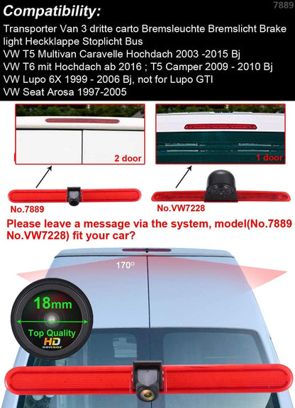 HD IP68 1280 pixels achteruitrijsysteem achteruitrijcamera remlicht passend met hoek verstellen nachtversie IR-licht hoge dak dak camera voor T5 Multivan Caravelle Camper/T6/Lupo 6X/Seat Arosa +4,3 inch monitor