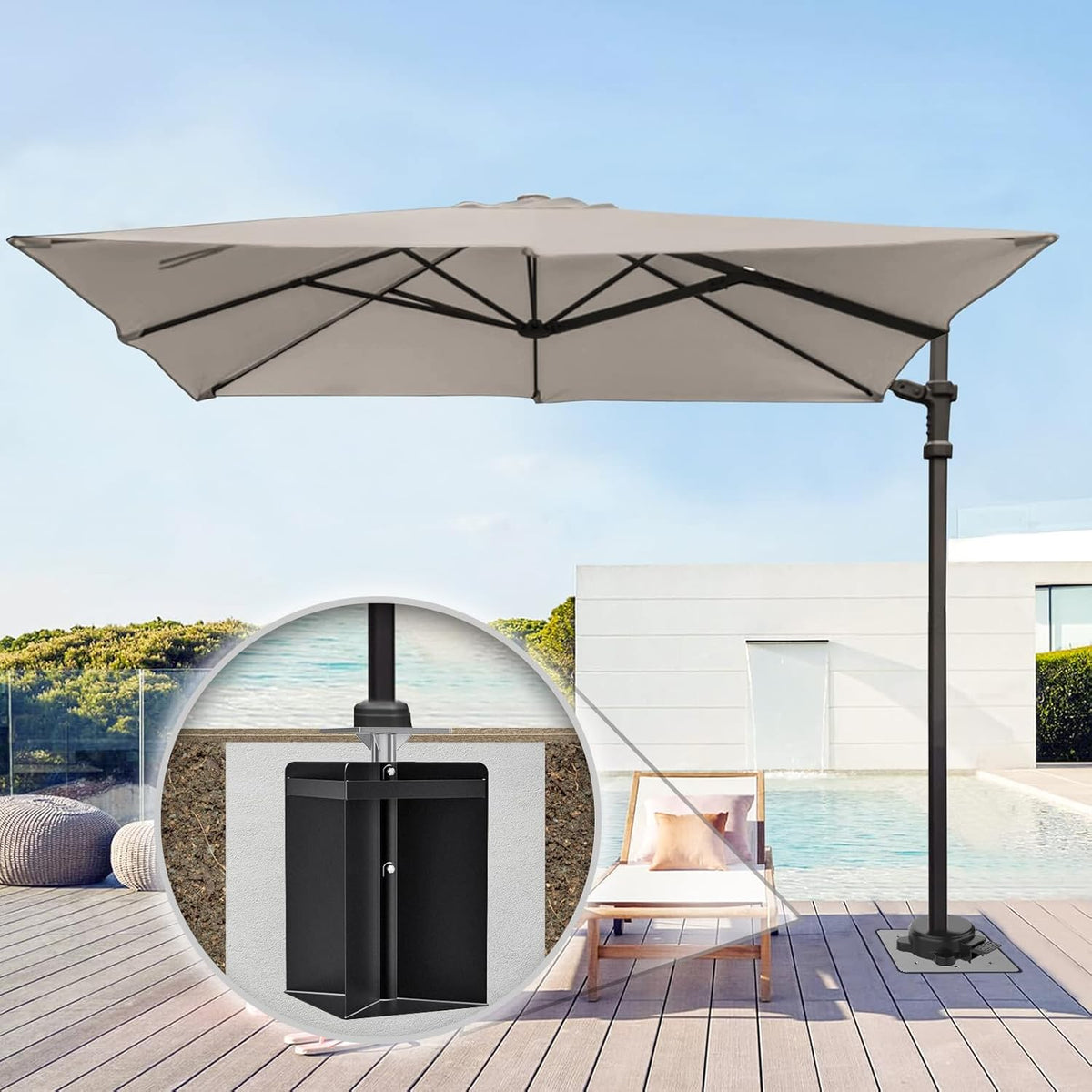 Dolibest In de grond parasolbasis, universele parasol grondanker offset vrijdragende paal in grondmontageplaat, zwaar belastbare terrasparasolstandhouder voor buiten, tuin, balkon, neerslaan