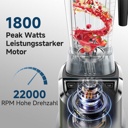 AMZCHEF 2-in-1 blender met twee mengcontainers, blender, krachtige mixer 1800 watt, 1,85 liter en 600 ml, smoothiemaker met 6 messen, draagbare bullet mixer van 600 ml met deksel