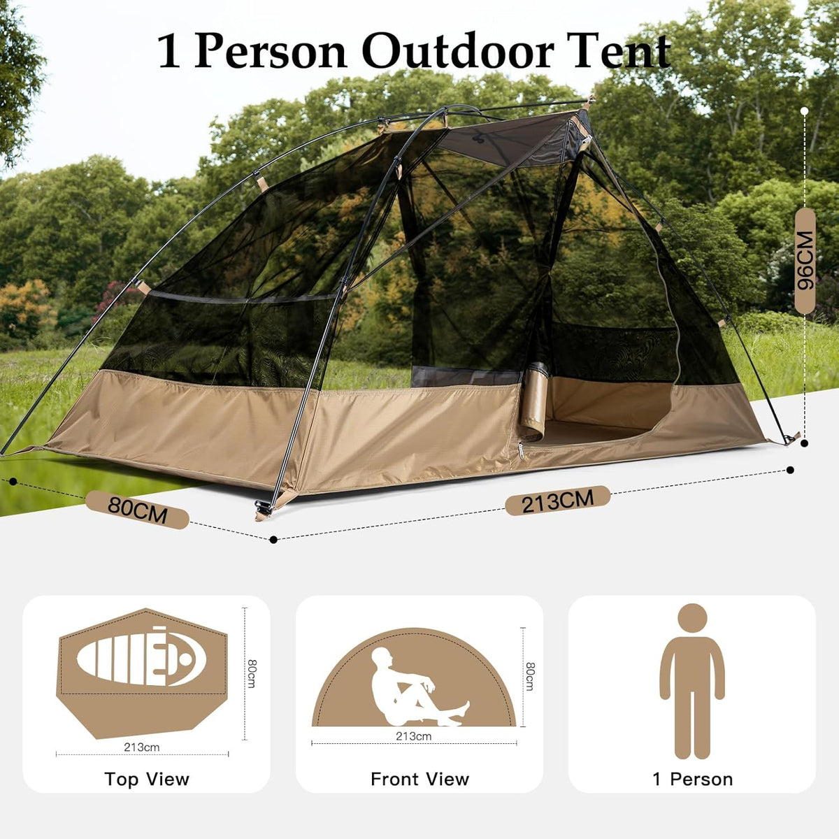 FREE SOLDIER Campingtent, outdoor, ultralichte eenpersoonstent in camouflage, outdoor-camping, 1-persoonstent, avontuurtent, eenvoudig op te bouwen en te dragen, muggenbescherming, waterdicht