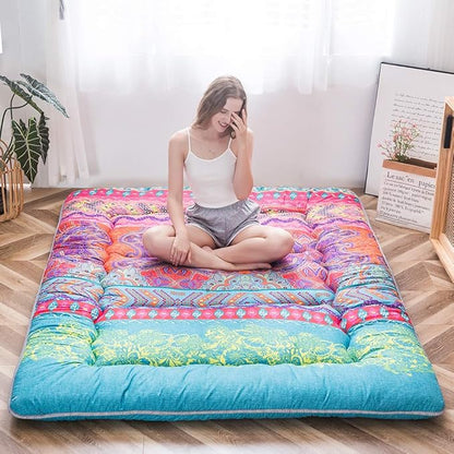 MAXYOYO Retro boho matras, Japanse vintage bloemenvloermat, rolbaar logeerbed, slaapbed en camping, draagbaar, tatami mat (Bohemian B, 135 x 190 cm)