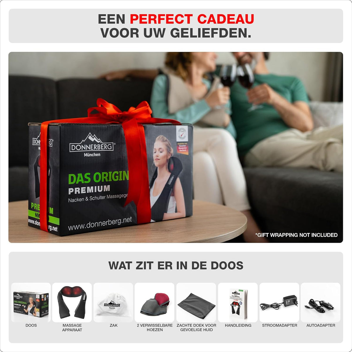 Nekmassageapparaat Donnerberg® | 7 jaar garantie | Shiatsu massageapparaat voor nek rug en schouder | Massage apparaat met warmte en vibratie | Diep 4D Knedende Massager voor Spierpijnverlichting