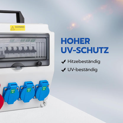 Bouwstroomverdeler met wifi-schakelaar type A, 40 A, 30 mA RCBO wandverdeler met CEE-stopcontact, 16 A, waterdicht, met handgreep voor verdeelkast (3 x 16 A 1P LS+1 x 16 A, 3P LS+ FI/LS met