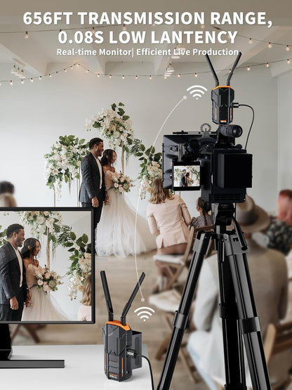 Lemorele 5G 1080P draadloze videotransmissiekit 200M, HDMI draadloze videozender en ontvanger met HDMI- en IR-lus voor DSLR, bioscoop en fotografie, 2 x 4400 mAh batterij inbegrepen