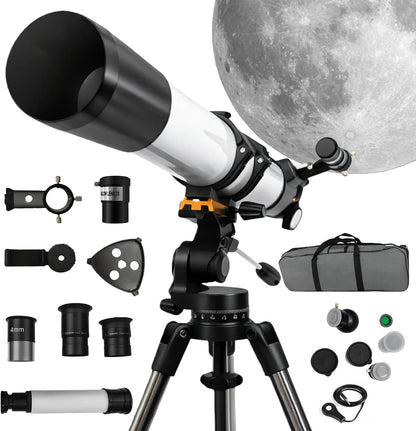 Astronomische telescoop voor volwassenen, professioneel, 800/90 mm, AZ Mount, krachtige refractortelescoop voor kinderen en beginners, draagbaar, met tas en statief