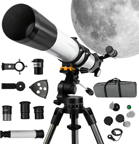 Astronomische telescoop voor volwassenen, professioneel, 800/90 mm, AZ Mount, krachtige refractortelescoop voor kinderen en beginners, draagbaar, met tas en statief