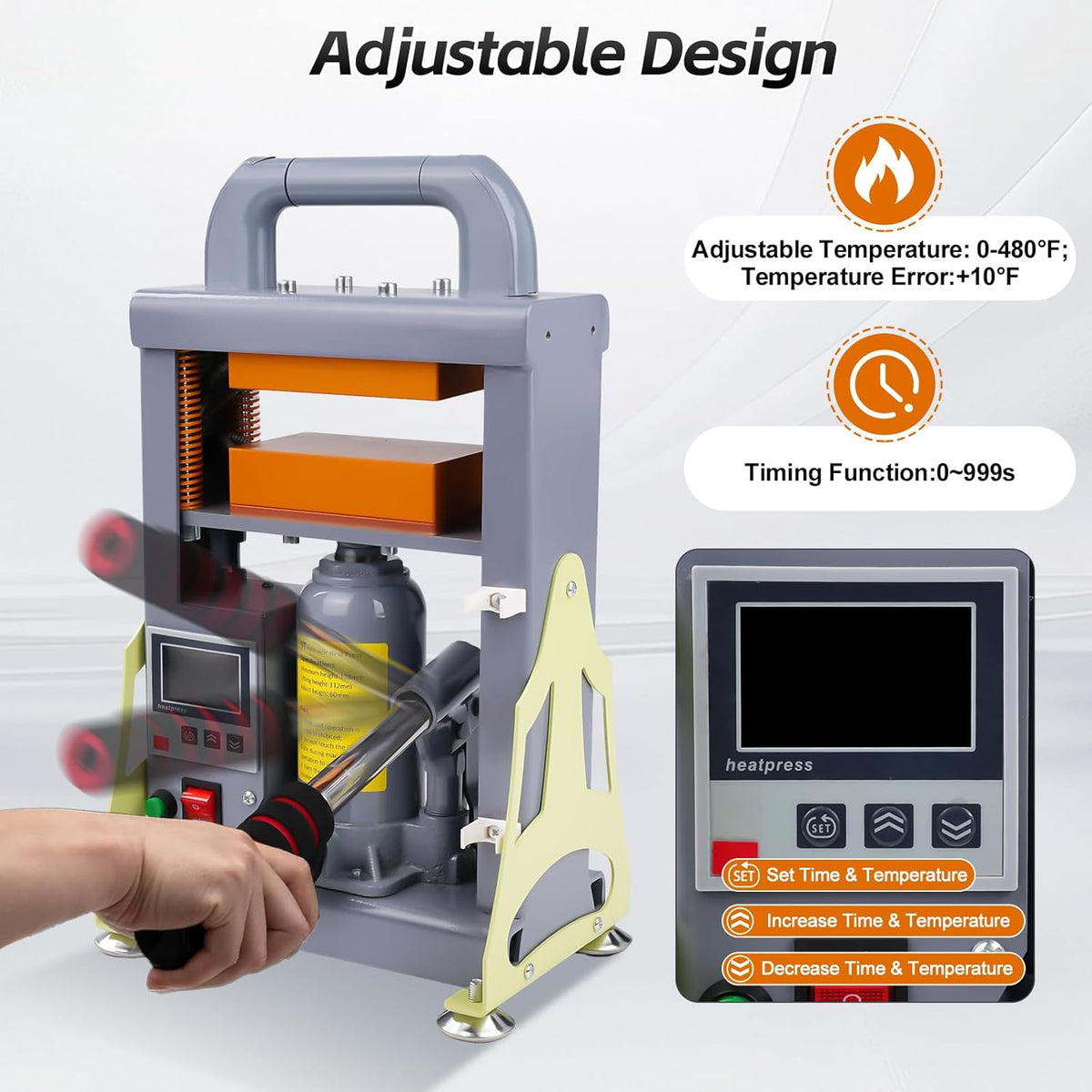 Victool Rosin Presse 5T, 600 W hydraulische hete pers, dubbelzijdige verwarming, extractiemachine voor colofonium, droogbloemen, bloemen, bloemenplantenextracten, nauwkeurige controller