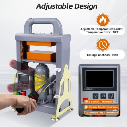 Victool Rosin Presse 5T, 600 W hydraulische hete pers, dubbelzijdige verwarming, extractiemachine voor colofonium, droogbloemen, bloemen, bloemenplantenextracten, nauwkeurige controller