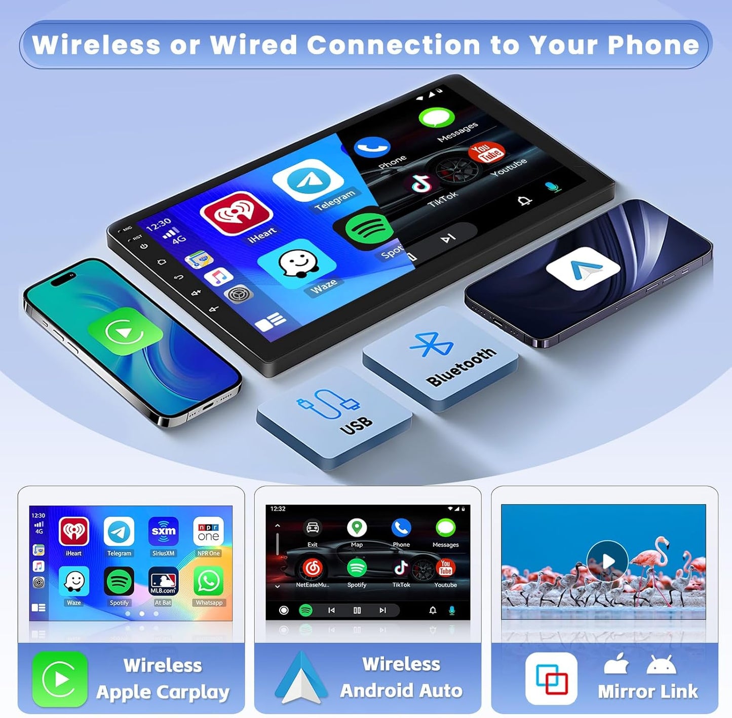 Android Autoradio – GPS Navigatie – Draadloze CarPlay – Bluetooth Stereo – Touchscreen Radio – 9 Inch HD – 8-Core Processor 2+64 GB