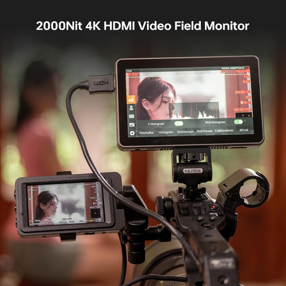 VILTROX 2000Nits Videofeld-monitor, 15,2 cm (6 inch), 4Kp30 HDMI op camera, monitor, Full HD, 1920 x 1080, videobewakingstools voor vlogger (DC-X2)