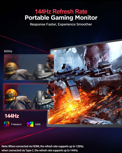UPERFECT 2K 144Hz 16 Inch QLED Portable Monitor with 2560 * 1600 16:10 Screen 1200:1 450 Nits High Brightness Mini HDMI USB C for PC Laptop Smartphone Xbo Switch PS4/5, Mobile Display VESA compatible - QUORE