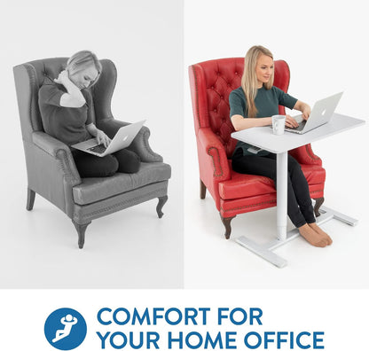 Tatkraft Relax Airlift Pneumatisch zit-sta laptopbureau met wielen, in hoogte verstelbaar 29-45 inch Moeiteloze gasliftregeling, thuiskantoor mobiele rollende laptopstandaard, groot tafelblad, wit