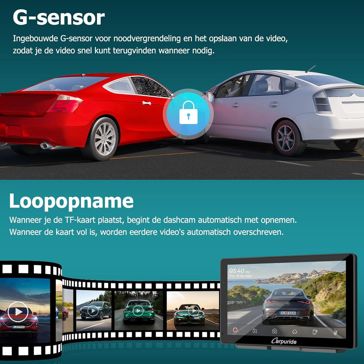 Carpuride W703 Portable Wireless Carplay & Android Auto with Dash Cam-7" HD IPS Screen, 4K Front & Backup Camera, Loop Recording,Bluetooth,Mirror Link,GPS,Siri,Dashboard Mounted (Carpuride w703)
