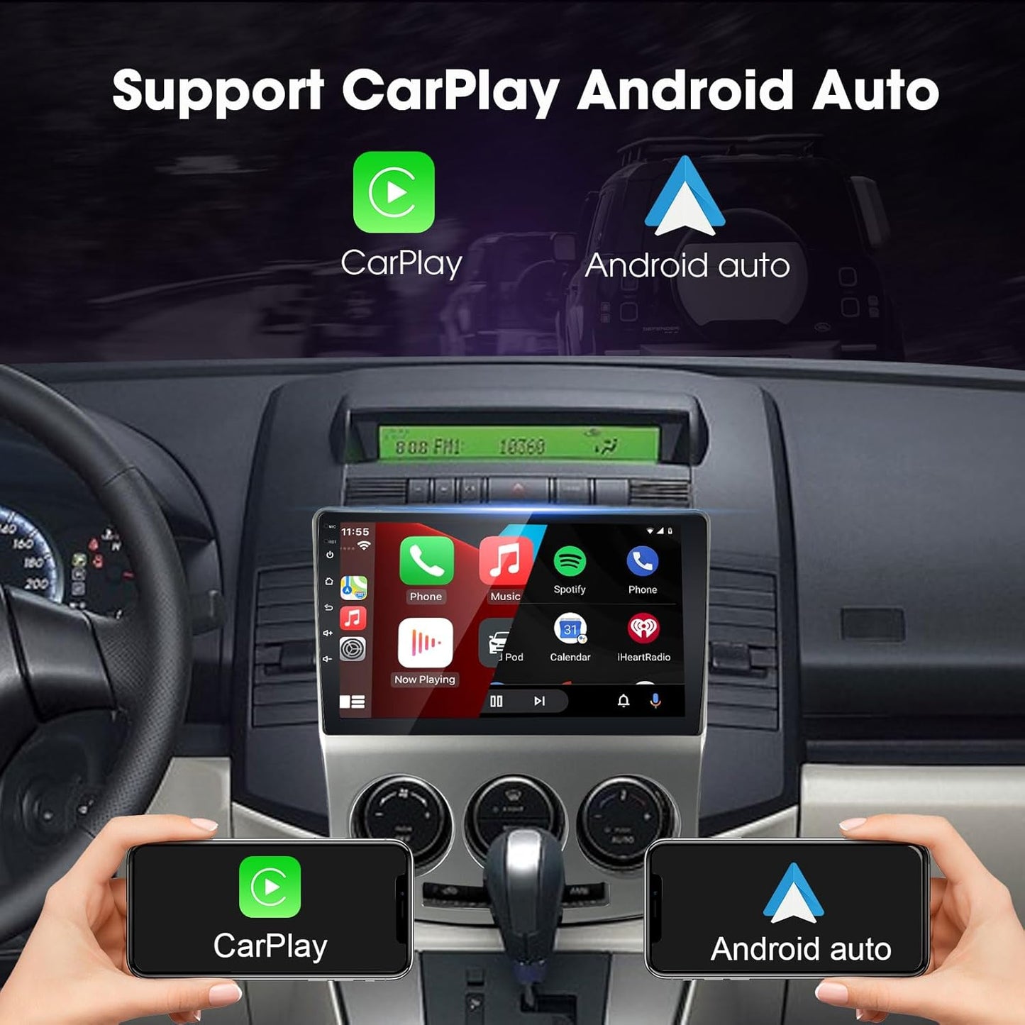 EZoneTronics Carplay Android Auto Radio Stereo voor Mazda 5 2005-2010 met 9 inch Touchscreen High Definition GPS Navigatie Bluetooth USB Wifi Spiegel Link SWC speler 32G ROM