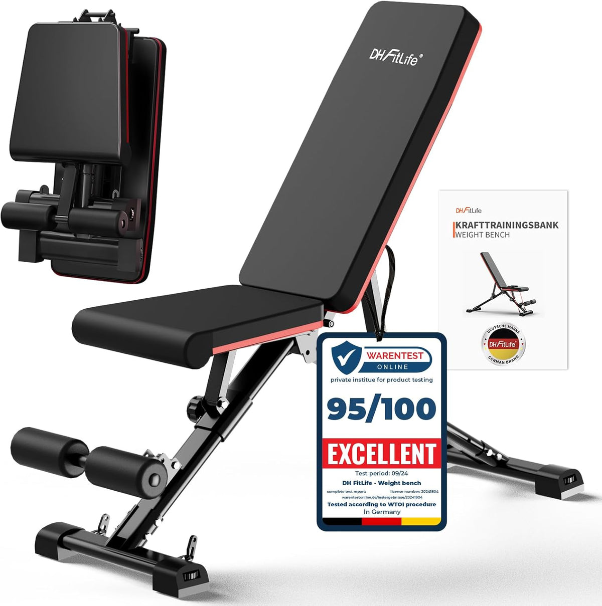 DH FitLife Halterbank, inklapbaar, verstelbaar, schuine bank & platte bank voor bankdrukken, rugtrainer en buiktrainer, trainingsbank, fitnessbank, multifunctioneel voor fitness en krachttraining,
