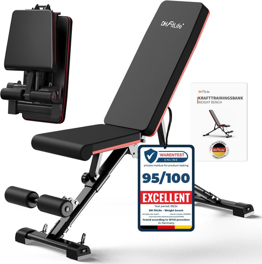 DH FitLife Halterbank, inklapbaar, verstelbaar, schuine bank & platte bank voor bankdrukken, rugtrainer en buiktrainer, trainingsbank, fitnessbank, multifunctioneel voor fitness en krachttraining,