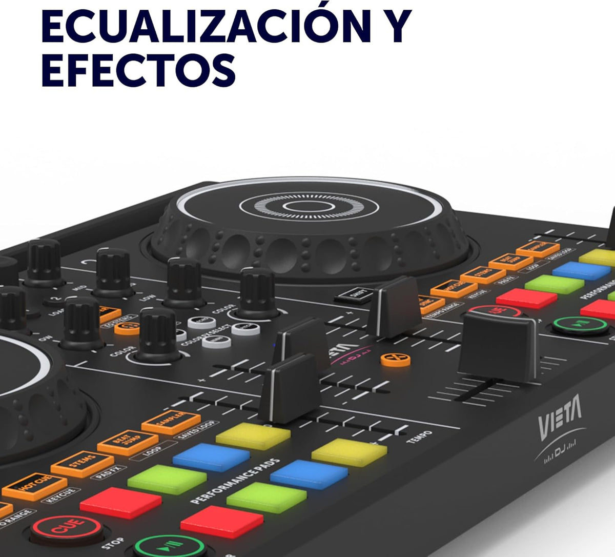VIETA PRO Professioneel bluetooth-DJ-mengpaneel met geïntegreerde geluidskaart, DJ-controller met geïntegreerde RGB-verlichting, DJ-controller en audio-interface, DJ-mengpaneel Juno