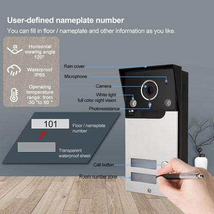 Wifi Tuya Bedrade Video Intercom 2-unit Voor Home Deurbel Video Telefoon Systeem, 7-inch Indoor Monitor Touch Screen, 1080p HD Camera Nachtzicht, Pir Motion Detection, Woning/kantoor/hotel/villa