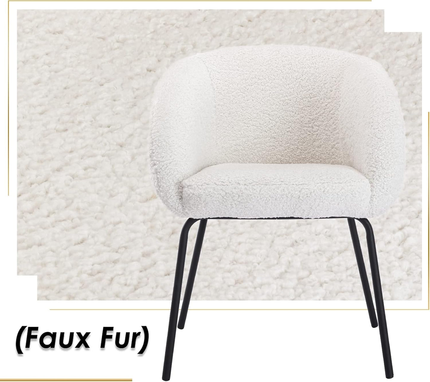 chairus Soft Faux Fur Lounge Accent Chair Upholstered Tub Chair with Metal Legs Armchair for Vanity/Bedroom, White