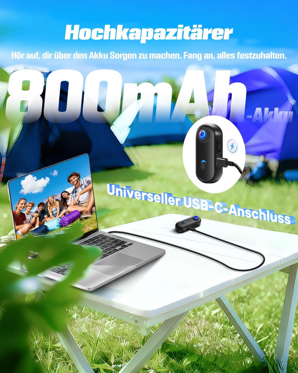 Actioncamera 4K met 64 GB SD, BodyCam-lichaamscamera Mini magnetische handsfree POV-camera met 360° draaibare clip, 30 m waterdichte behuizing voor skiën, helmcamera, vlog