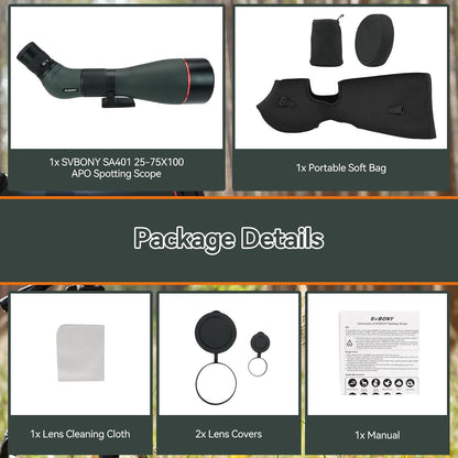 Spotting Scope – Verrekijker – Vogelkijker – Telescoop – Digiscoping Lens – 25-75x Vergroting – 100mm Objectieflens – Waterdicht & Anti-Condens – FMC Coating