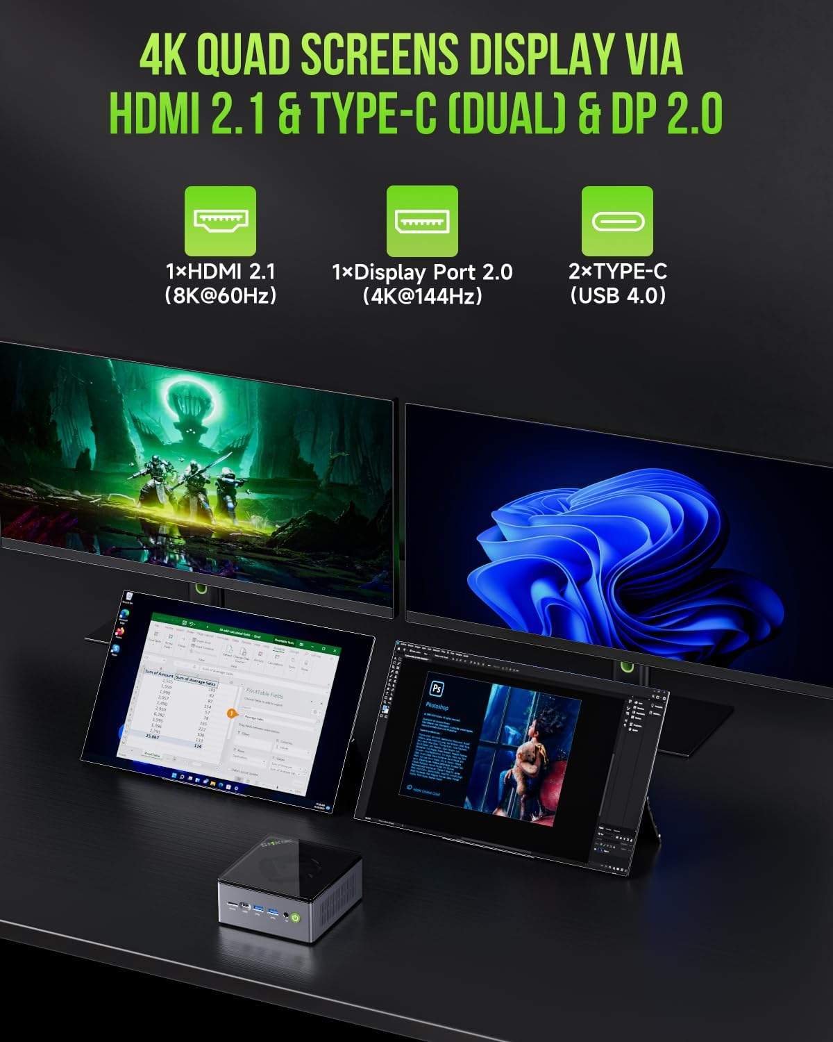 GMKtec Mini PC Gaming, M7 AMD Ryzen 7 PRO 6850H (8C/16T 4.70Ghz) Dual NIC LAN 2.5G Desktop Computer, 16 DDR5 RAM + 512GB Hard Drive PCle SSD, Dual USB4, HDMI 2.1, USB-C, Micro Computer