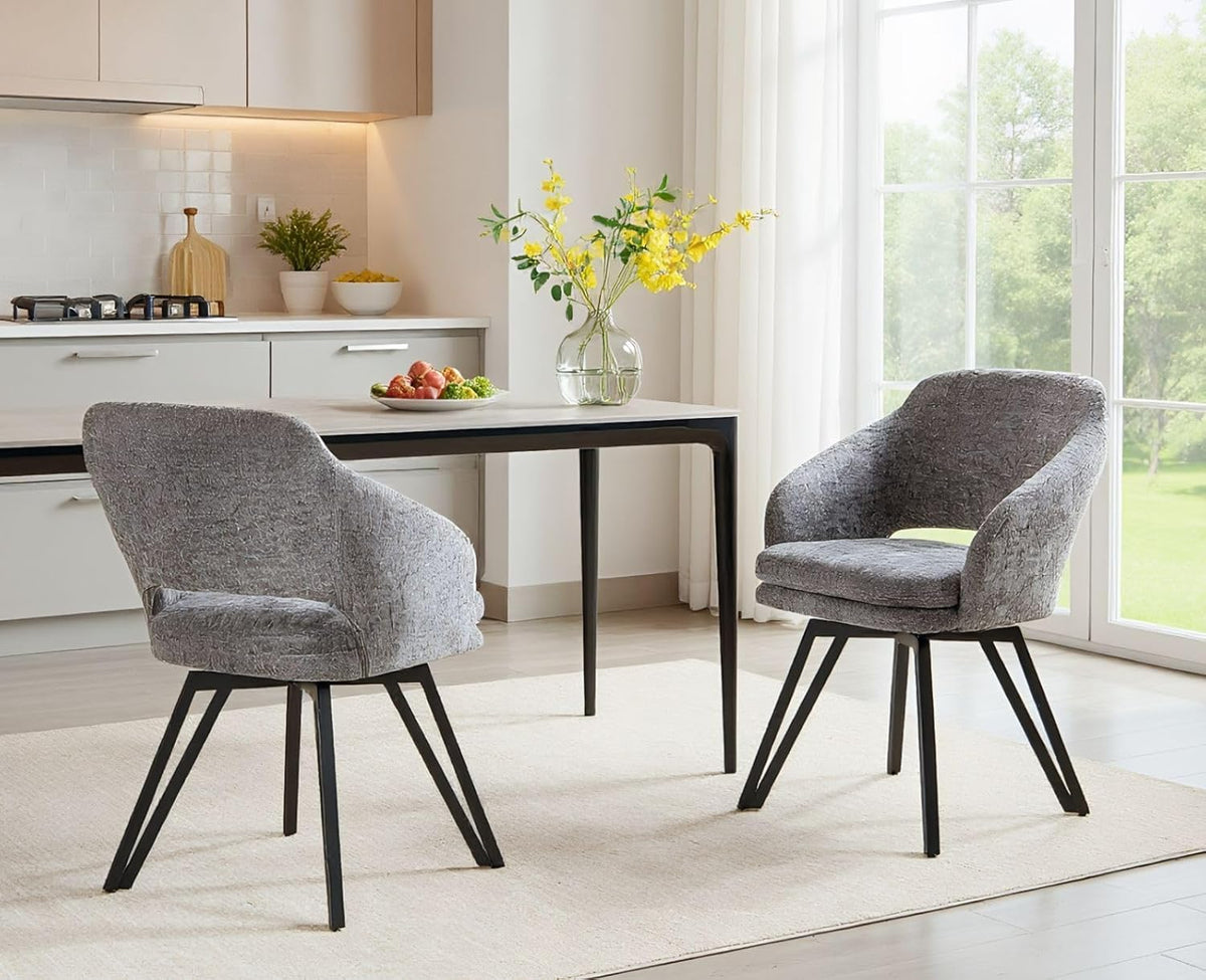 chairus Swivel Dining Chairs, Set of 2 Chenille Fabric Kitchen Chairs, Upholstered Dining Room Chair (Grey) - QUORE
