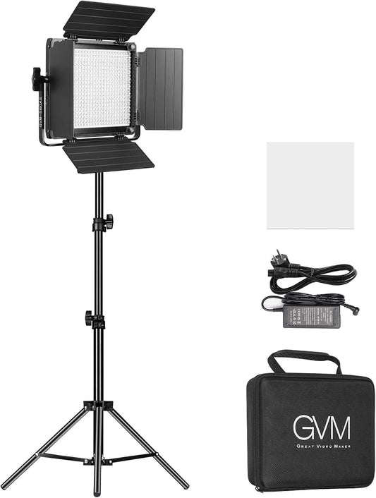 GVM 480 LED videolamp met statief, dimbare 2300K-6800K tweekleurige LED videoverlichting met APP-bediening, LED fotografie continu licht voor studiolicht voor studio YouTube videostudioset, videolamp