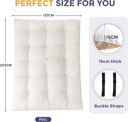 MAXYOYO Futonmatras, Chenillestof 15 cm Dik, Oprolbare Futon-Slaapbank, Gevuld Met Versnipperd Schuim, Geknoopt, Praktische Opvouwbare Matrasbeschermer (Frame Niet Inbegrepen)