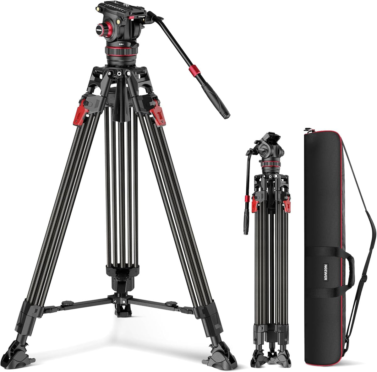 Videostatief – Camerastatief – Fotostatief – Statief – Tripod – Koolstofvezel – Verstelbare Vloeistofkop Met Snelsluiting – 94,6 Tot 198 Cm, 10 Kg