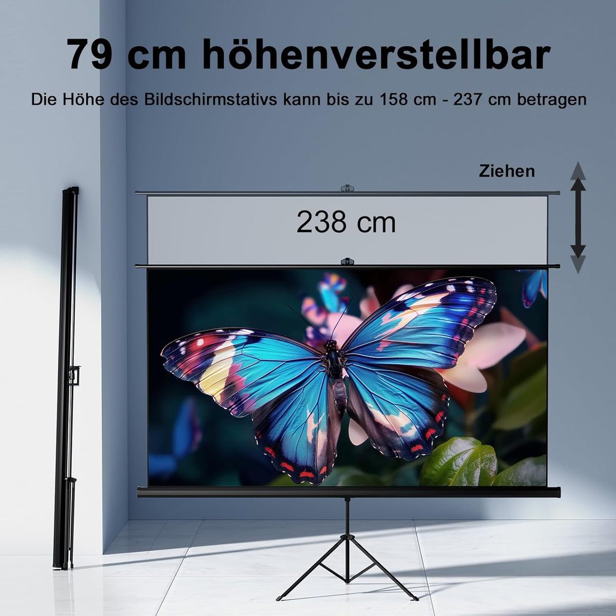 80” Projector Screen met Statief 16:9 4K HD Projectiescherm 160° Instelbare Kijkhoek voor Thuisbioscoop, Vergaderruimte, Bruiloften