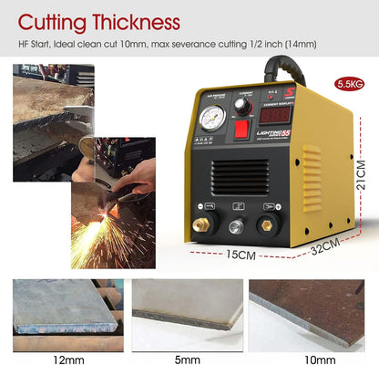 SUSEMSE Plasmasnijder 55 ampère IGBT inverter plasma cutter CUT55 plasma lasapparaat (DC, 230V, snijstroom 20-55A, snijvermogen max tot 14mm) - met plasmabrander en plasma sproeiers set