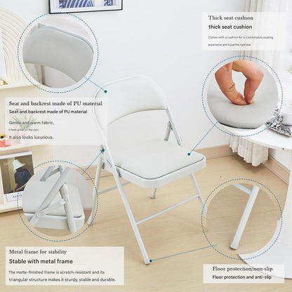 Klapstoel - Vouwstoel - Eettafelstoelen - Set van 4 - Opklapbare Stoelen - Draagbare - Makkelijk  Opbergbare - met Metalen Frame  - voor Binnen - Buiten - Kantoor - Kamperen - Vinyl - 46 x 46 x 75 cm - Wit
